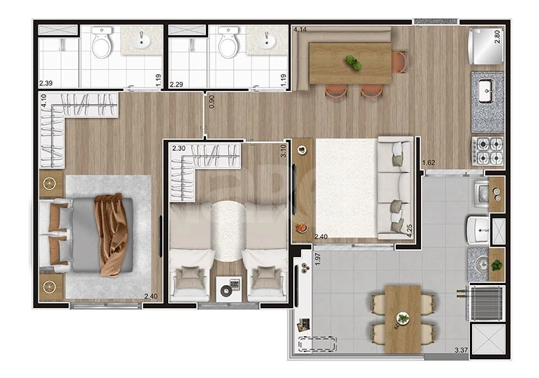 Planta — Apartamento 57,87 m²