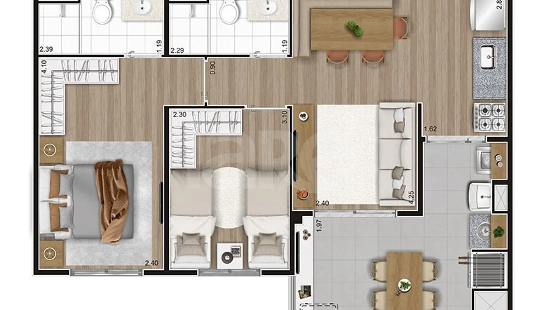 Planta — Apartamento 57,87 m²