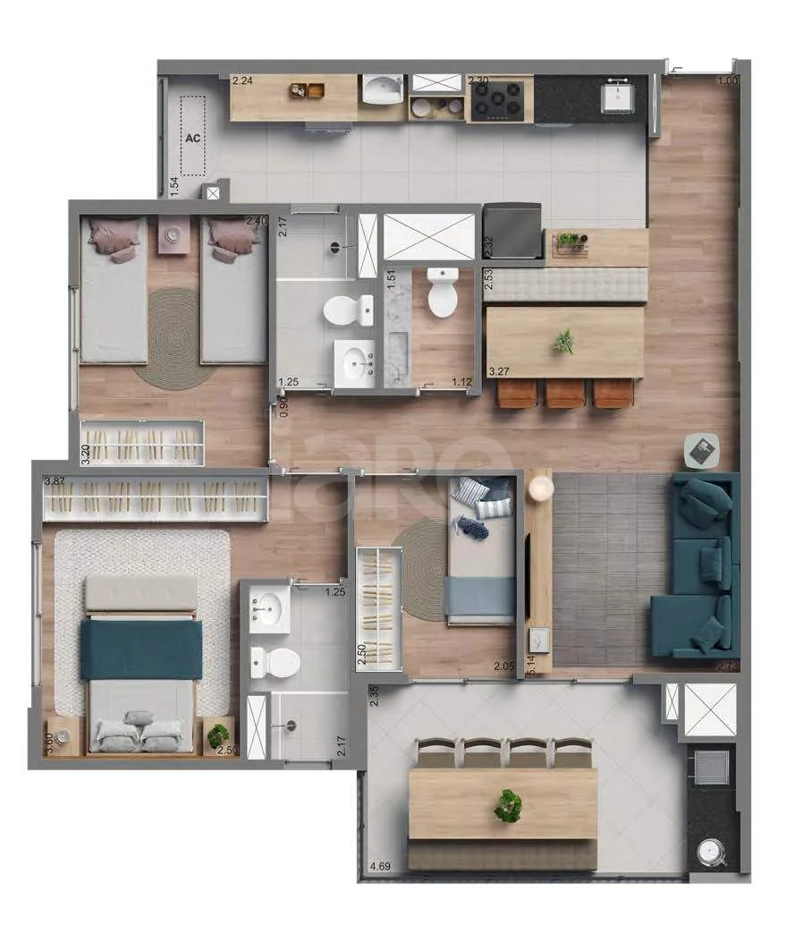 Planta — Apartamento 83,89 m²