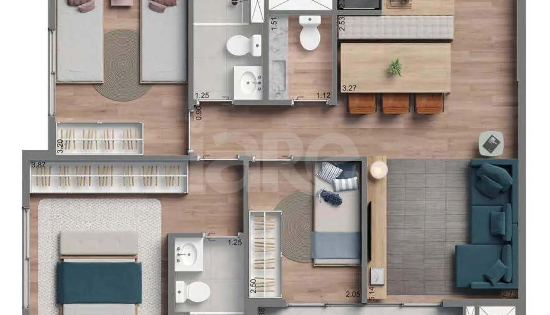 Planta — Apartamento 83,89 m²