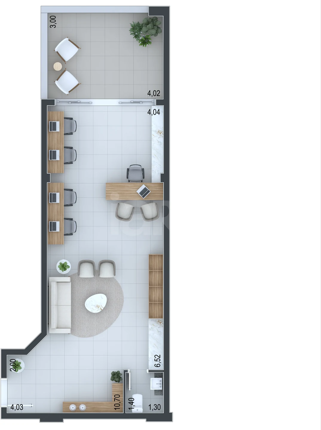 Planta — Sala com Área Ext. 64,72 m²