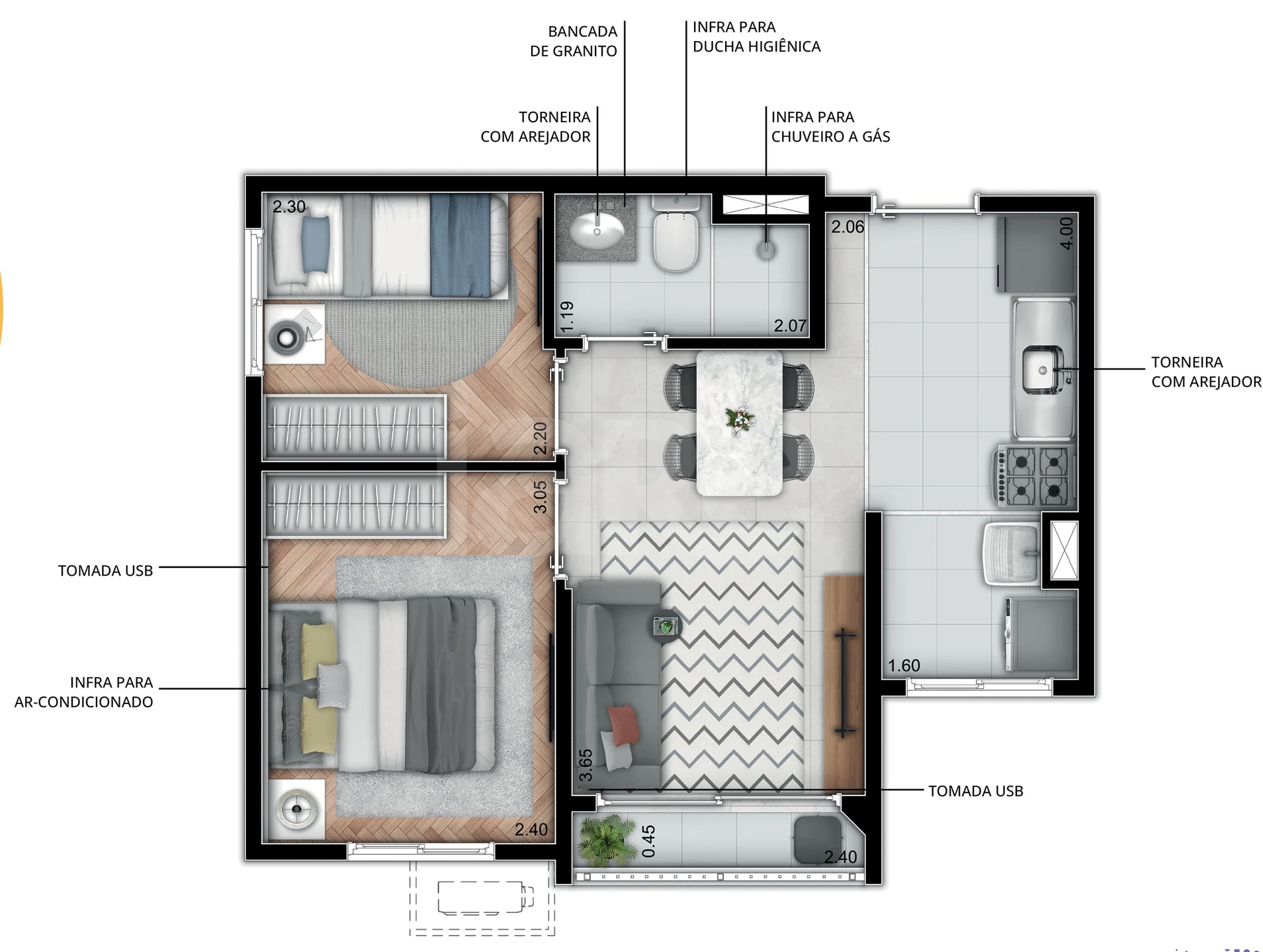 Planta — Apartamento 36,77 m²