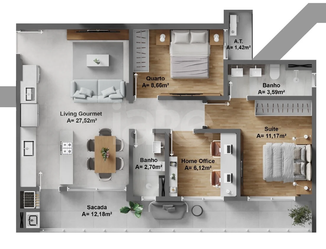 Planta — Apartamento 87,36 m²