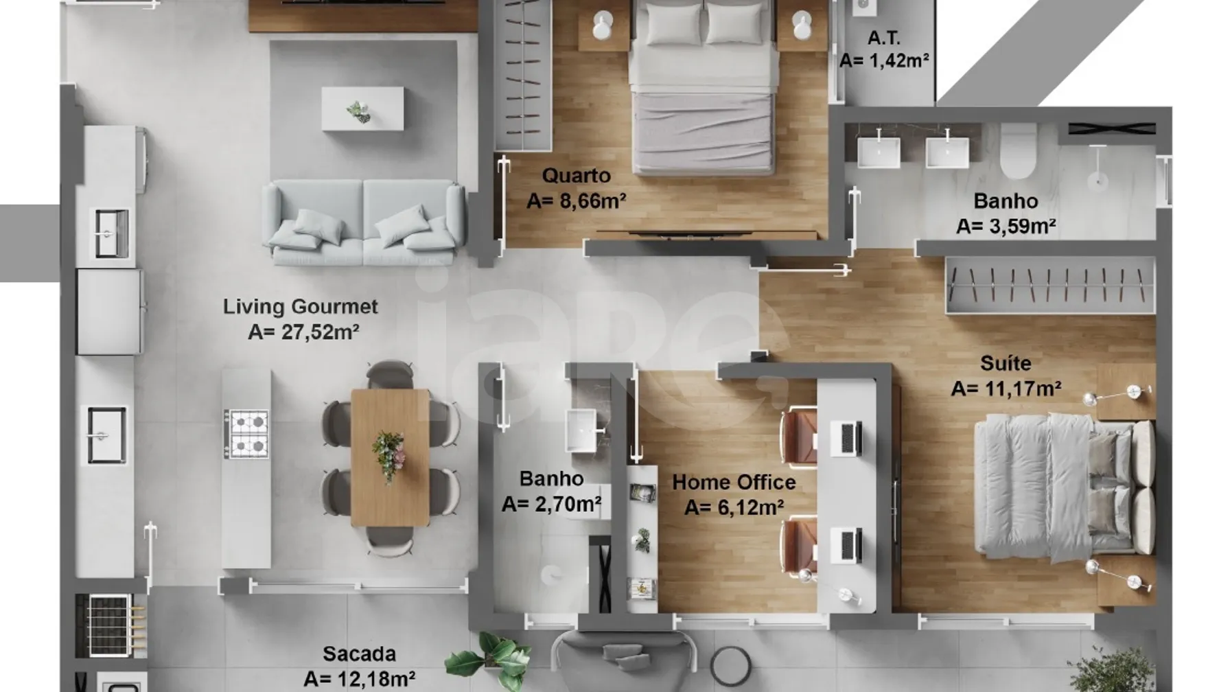 Planta — Apartamento 87,36 m²