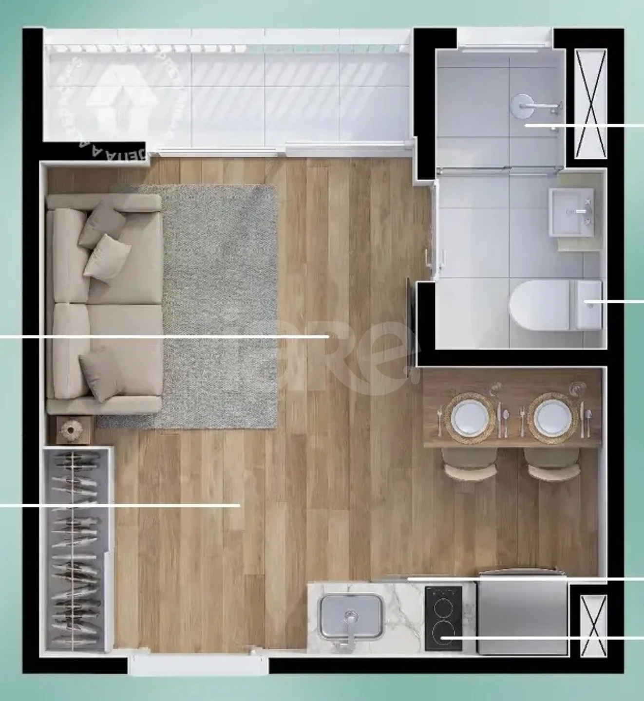 Planta — Studio 18 m²