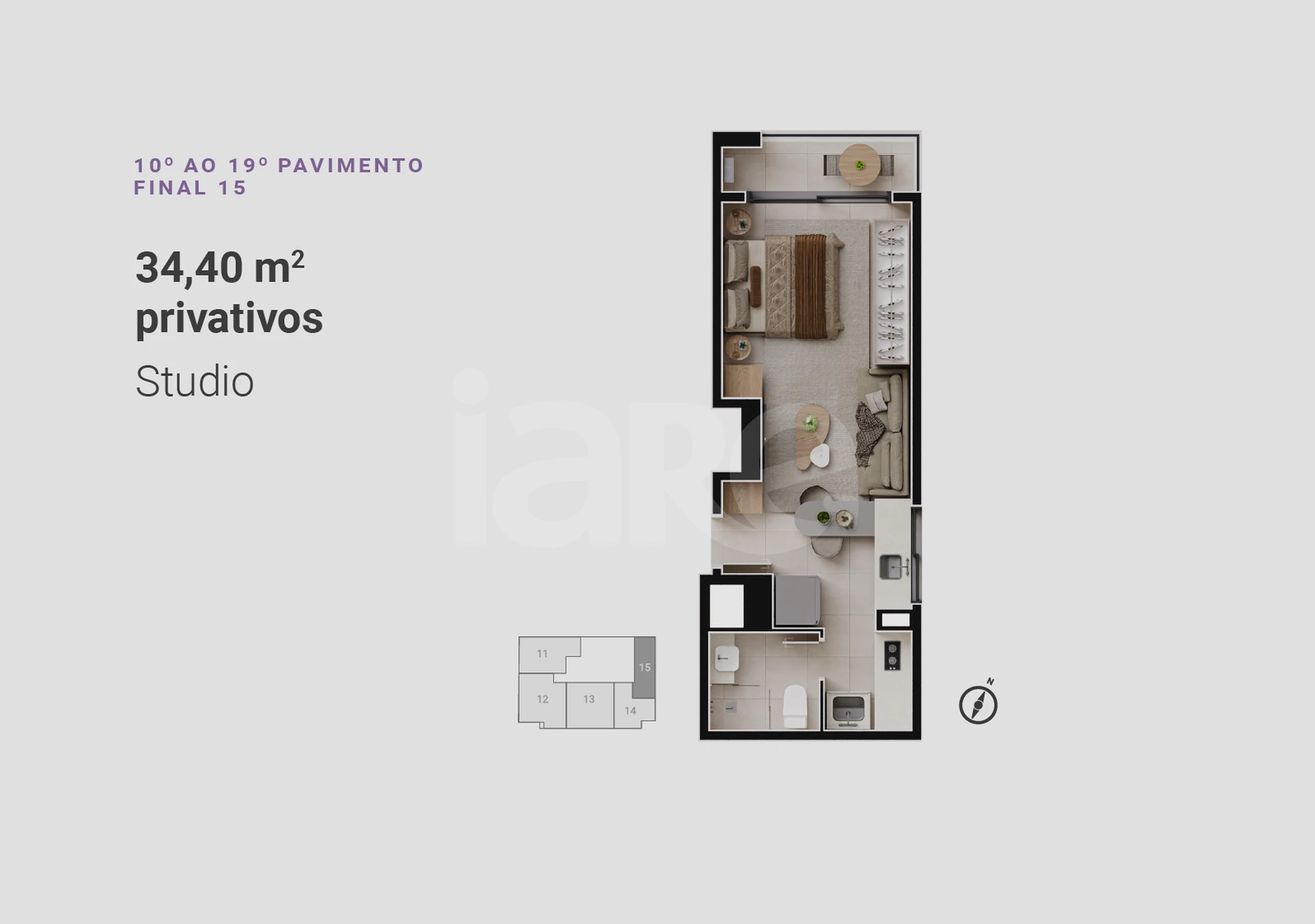 Planta — Studio 34,4 m²