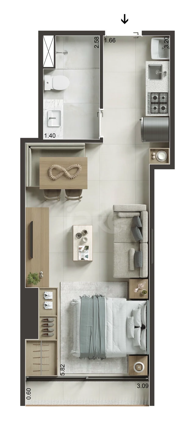 Planta — Studio 30,35 m²