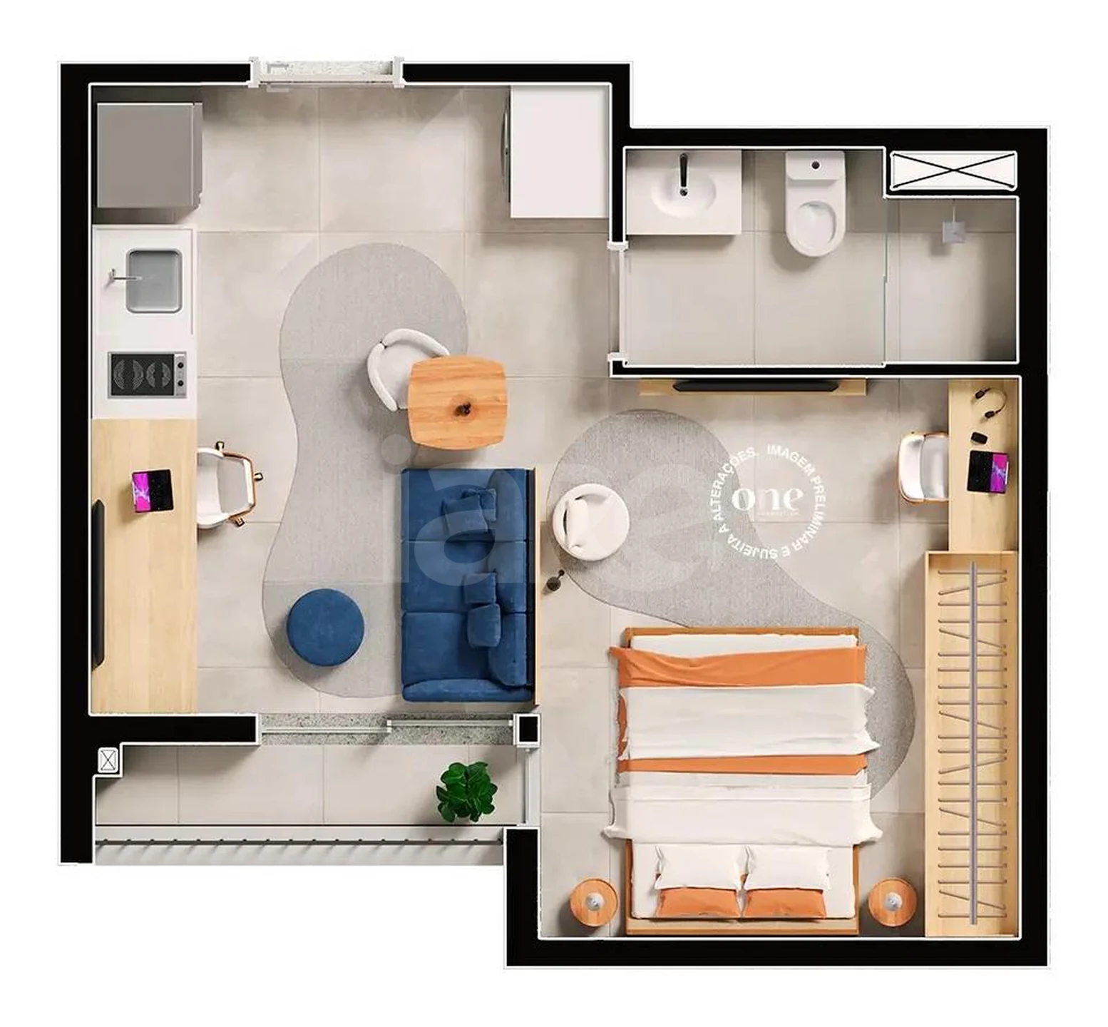 Planta — Studio 30,86 m²