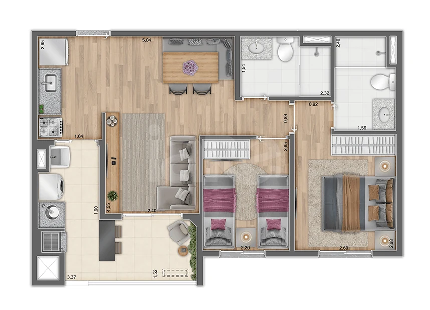 Planta — Apartamento 56,94 m²
