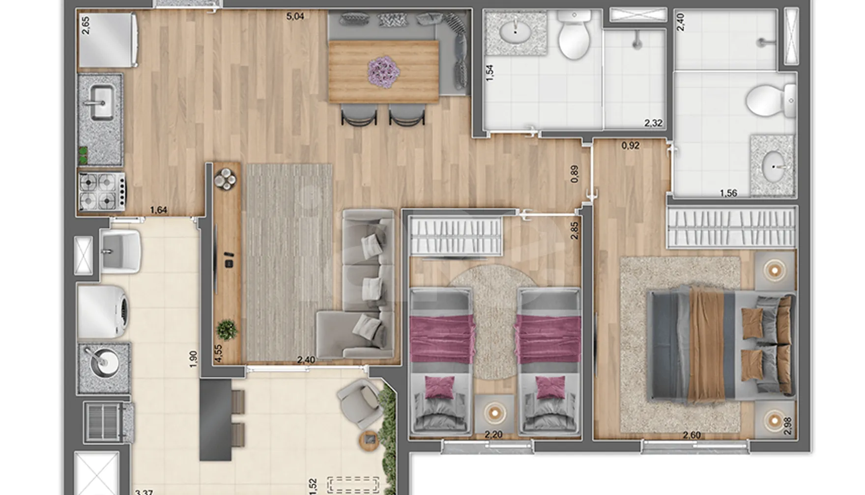 Planta — Apartamento 56,94 m²