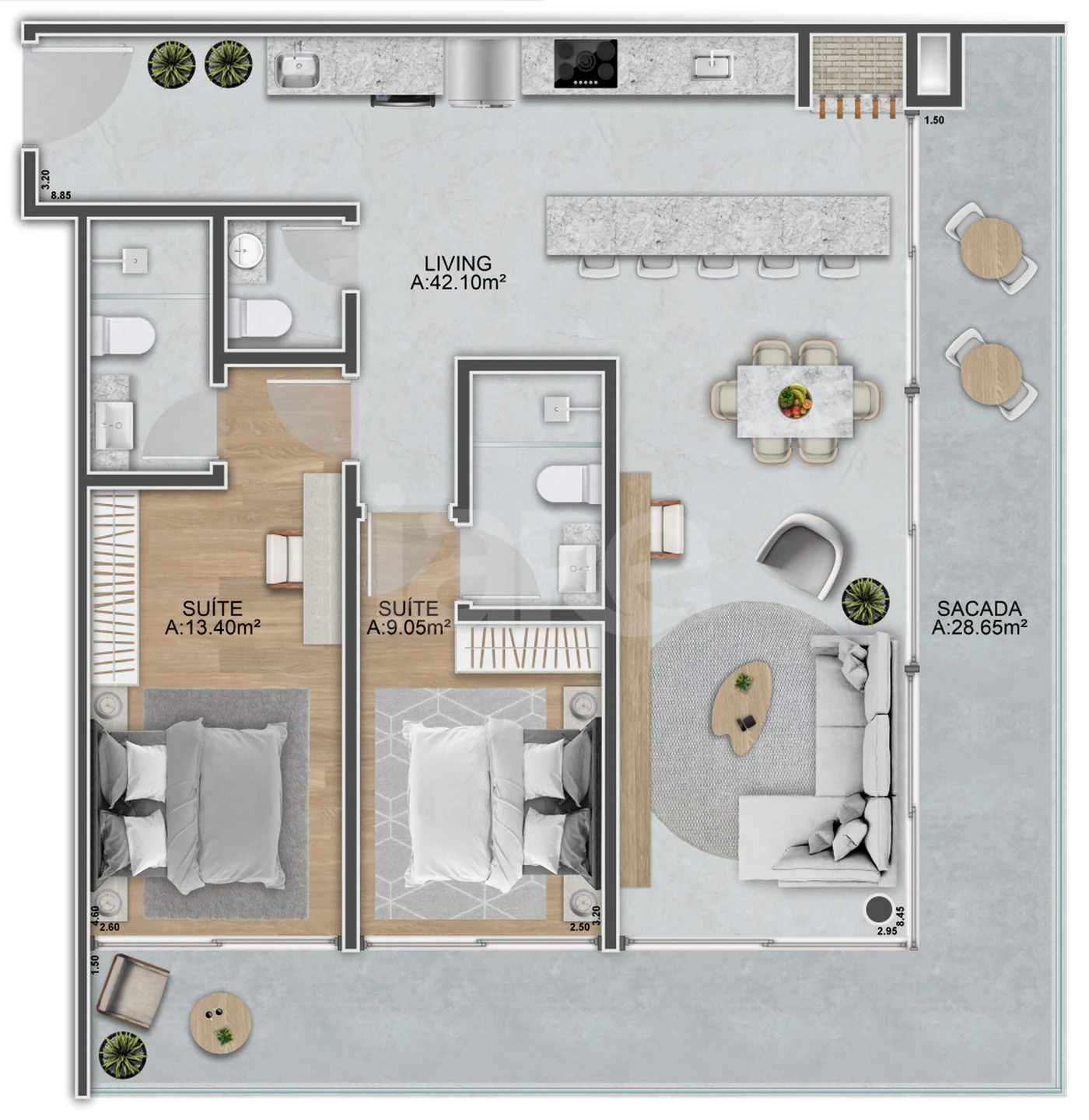 Planta — Apartamento 85,87 m²