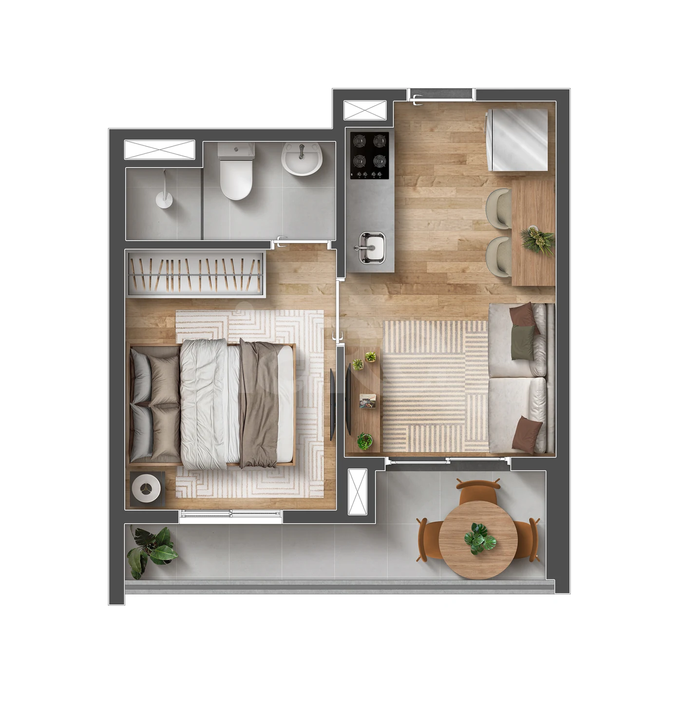 Planta — 27,53m² - 01 Dormitório com Varanda