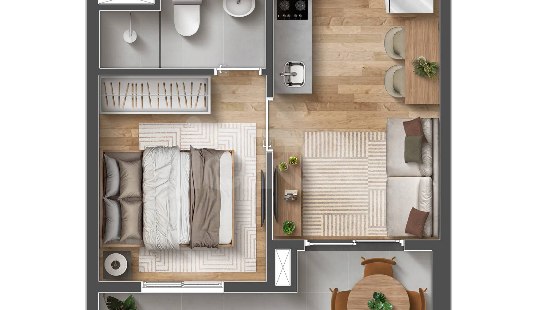 Planta — 27,53m² - 01 Dormitório com Varanda