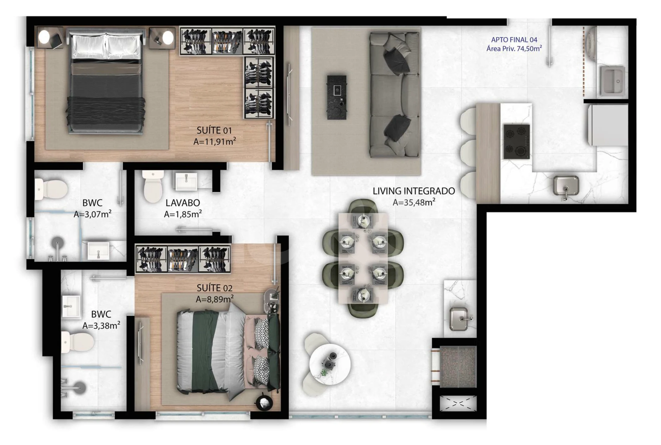 Planta — Apartamento 74,5 m²