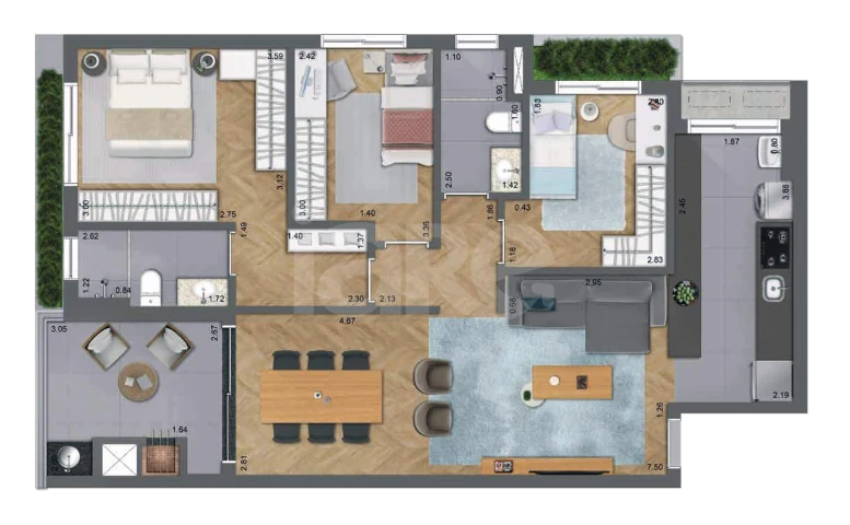 Planta — Apartamento 94,13 m²
