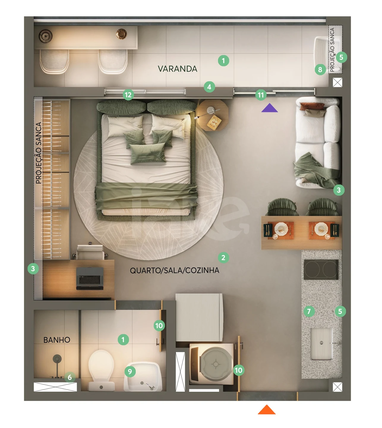 Planta — Studio 26,11 m²