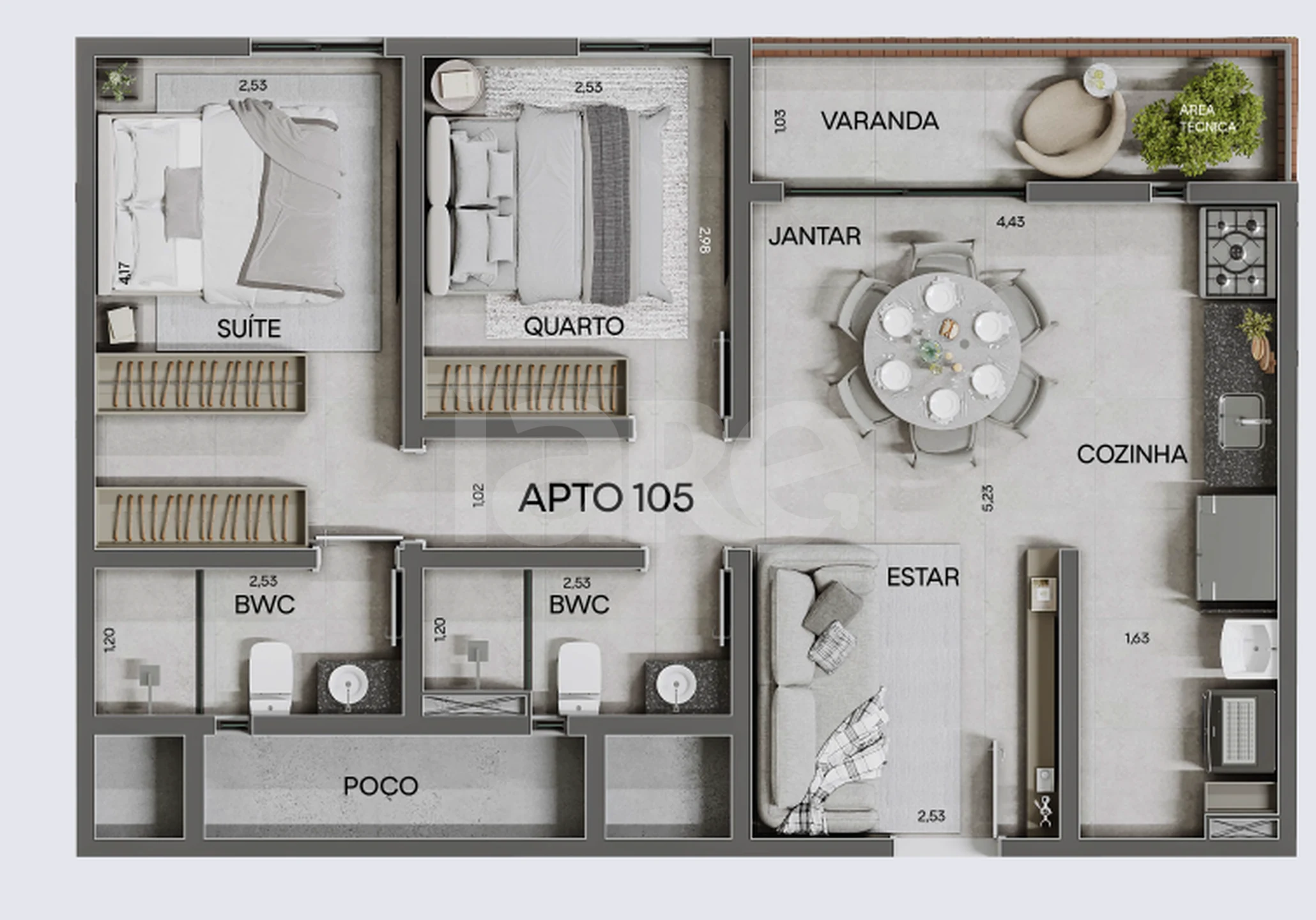 Planta — Apartamento 62,9 m²