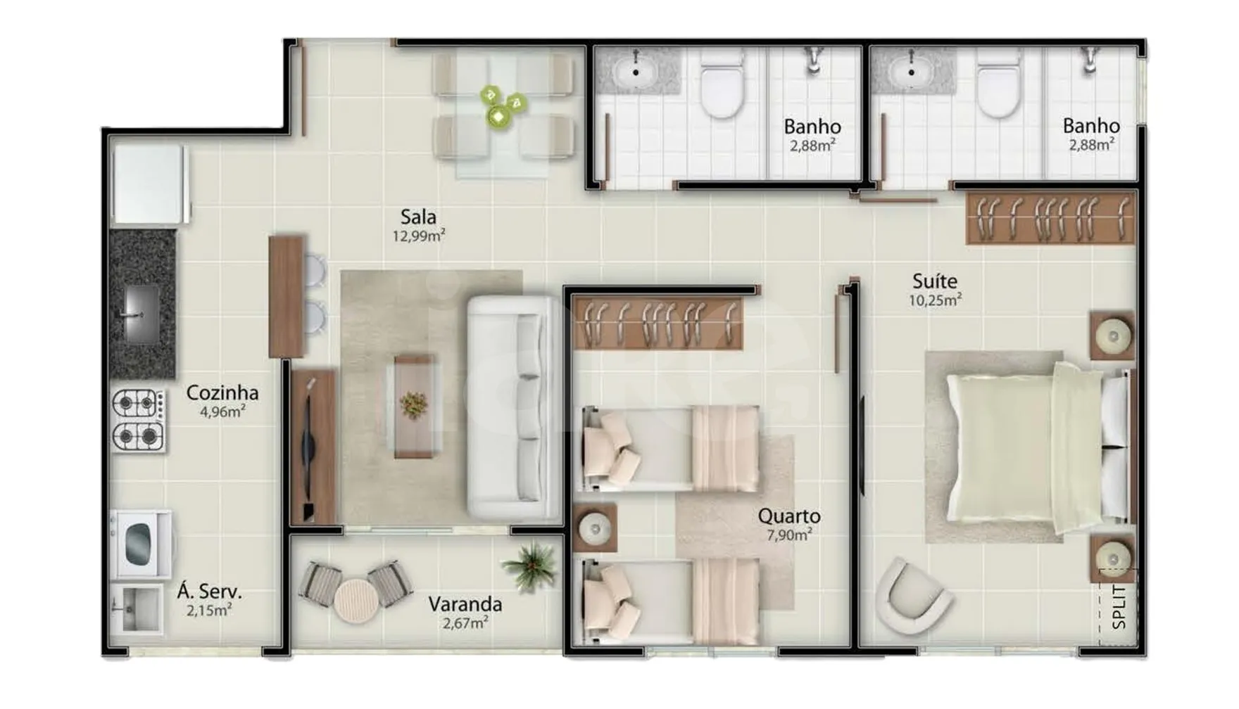 Planta — Apartamento 51,11 m²