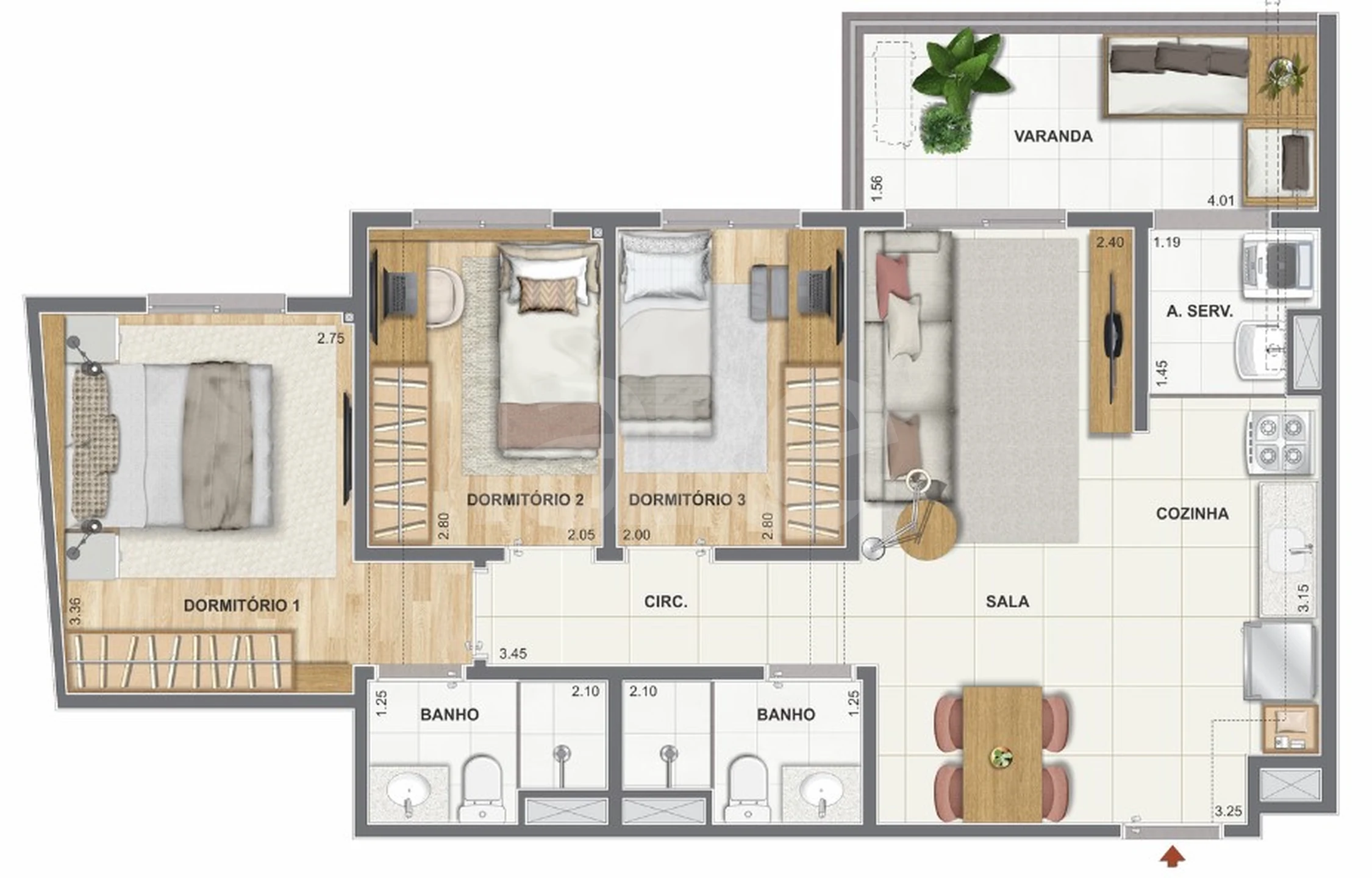 Planta — Apartamento 65 m²