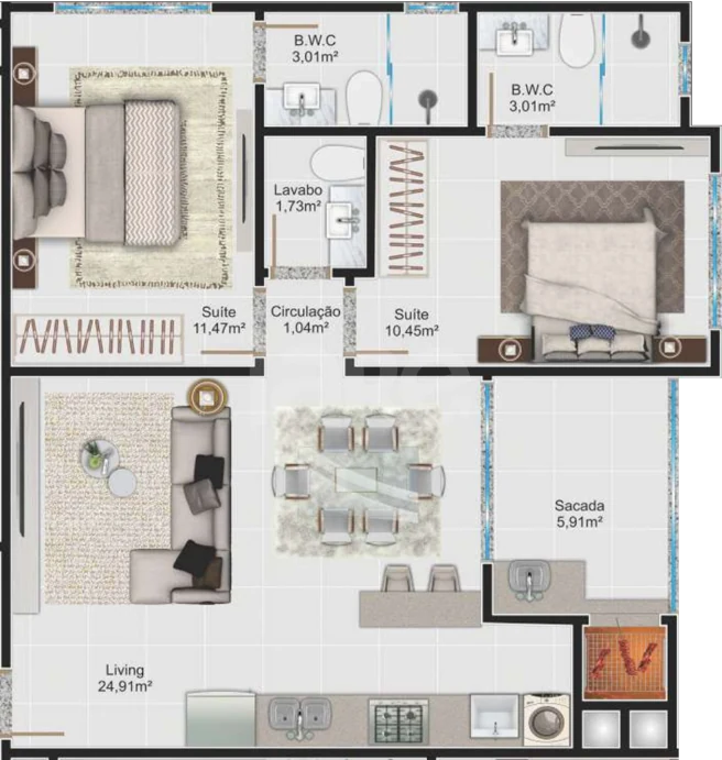 Planta — Apartamento 70 m²