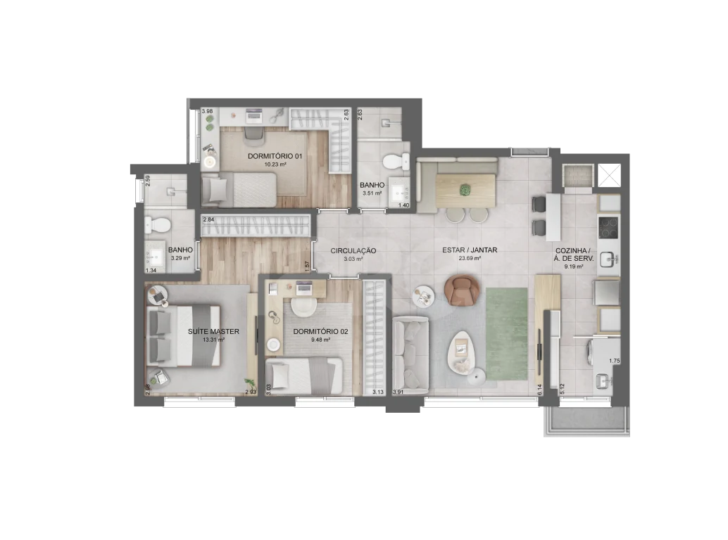 Planta — Apartamento 88,68 m²