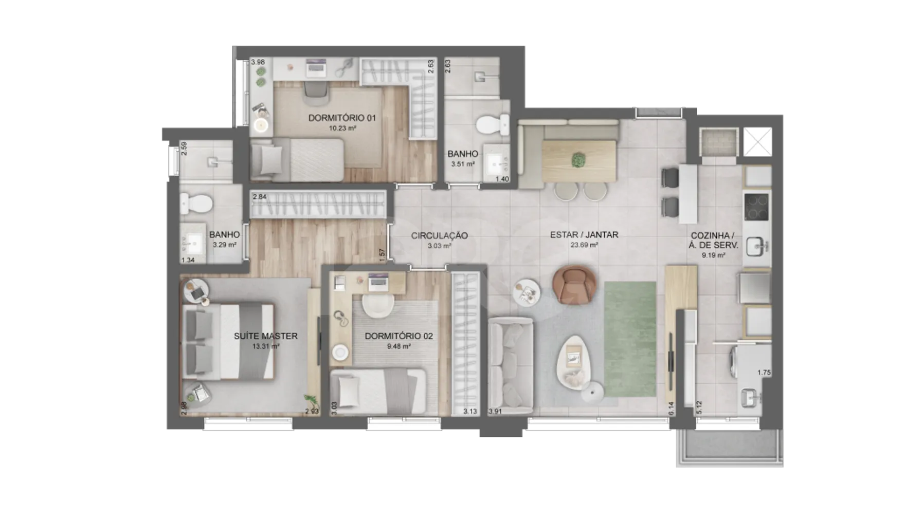 Planta — Apartamento 88,68 m²