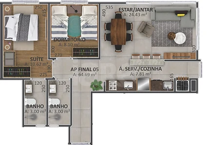 Planta — Apartamento 64,69 m²
