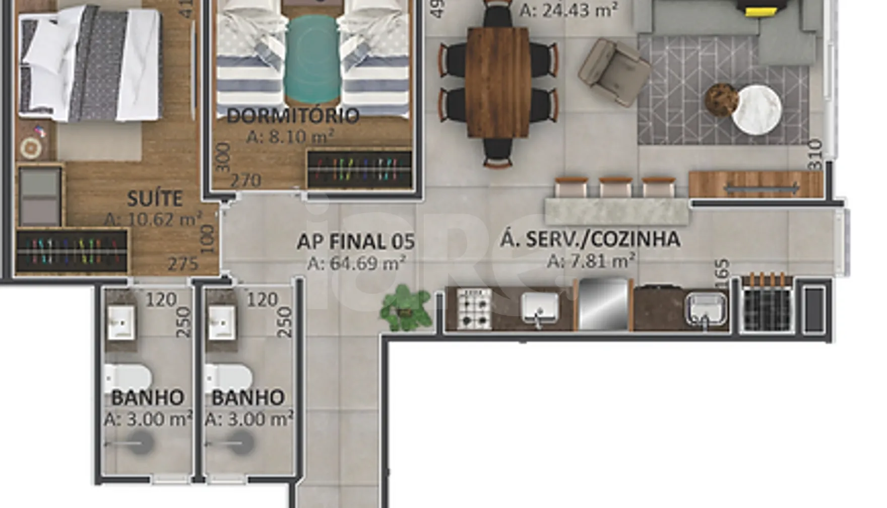 Planta — Apartamento 64,69 m²