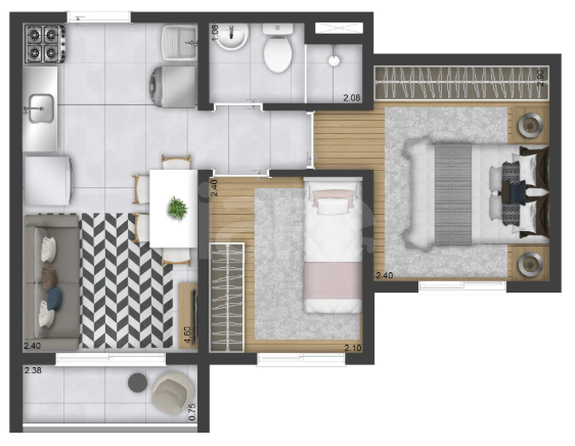 Planta — Apartamento 31,85 m²