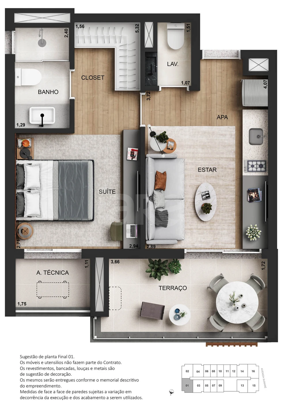 Planta — Apartamento 45 m²