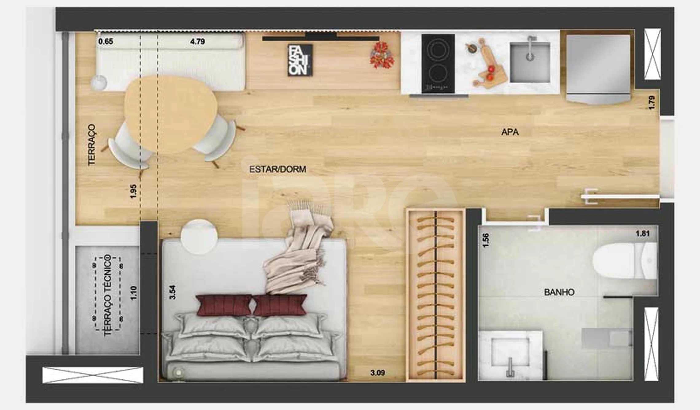 Planta — Studio 25,34 m²