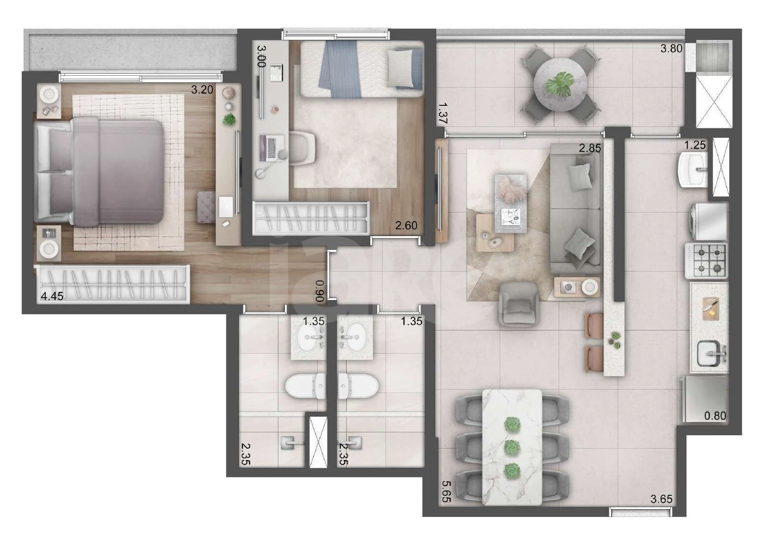 Planta — Apartamento 69,23 m²