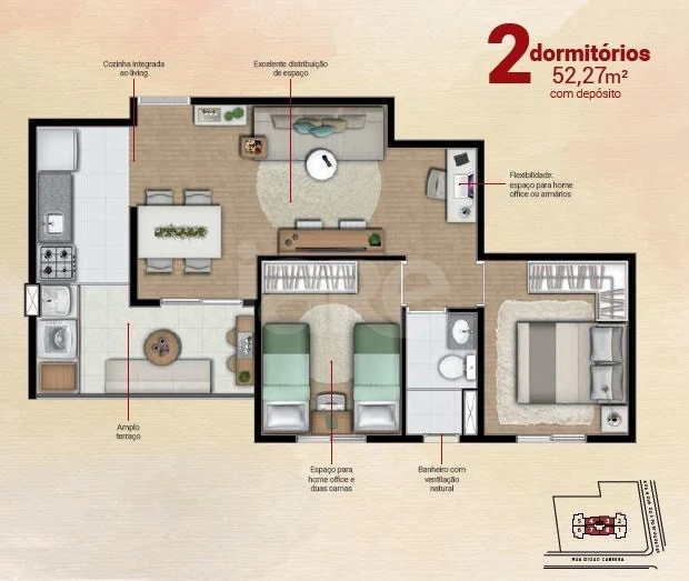 Planta — Apartamento 52,27 m²