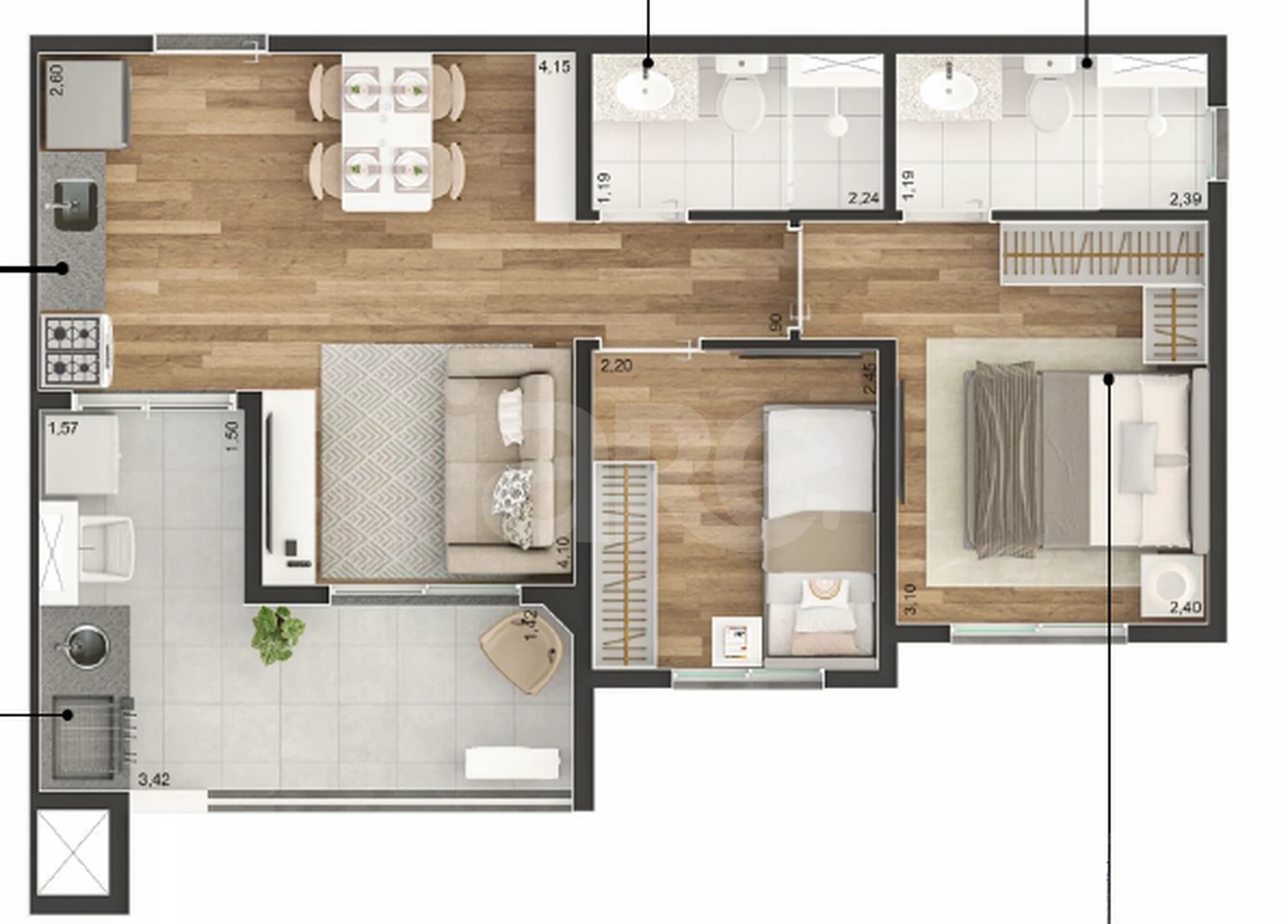 Planta — Apartamento 49,6 m²
