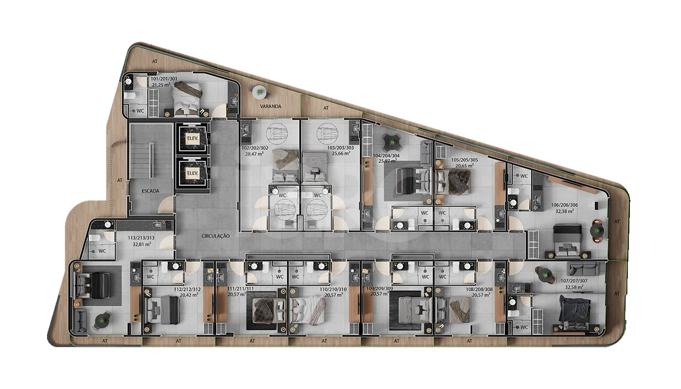 Planta — Pavimento 01 ao 03