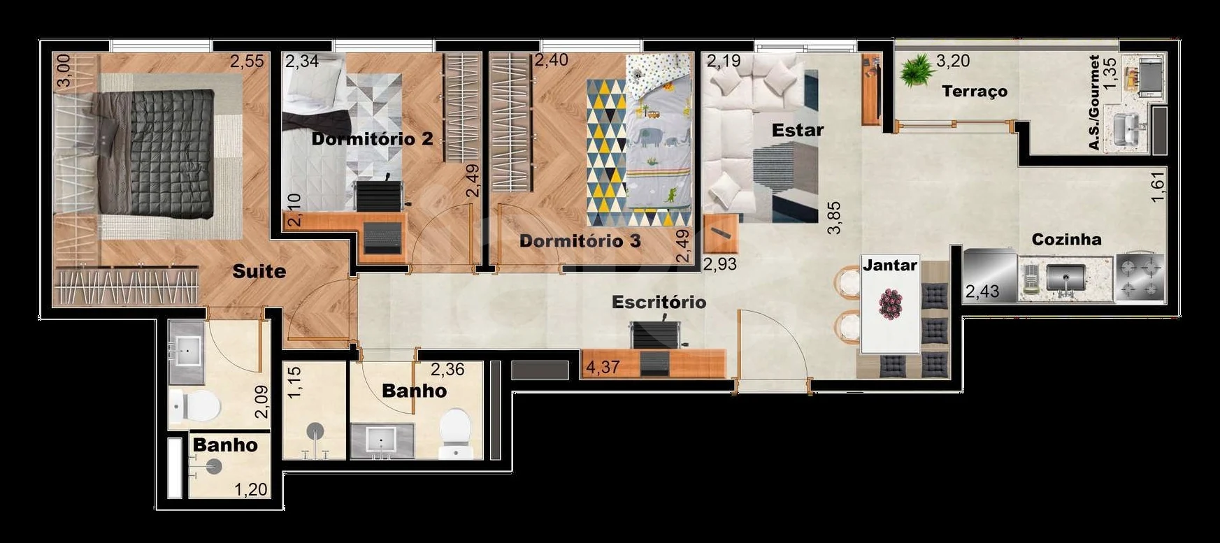 Planta — Apartamento 54,83 m²