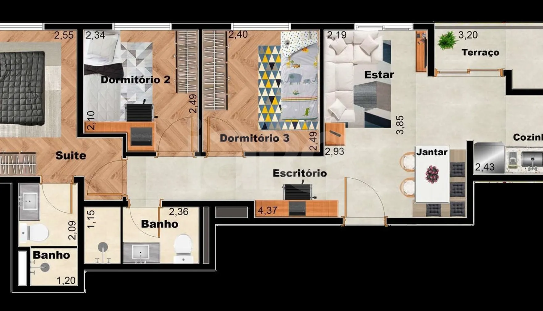 Planta — Apartamento 54,83 m²