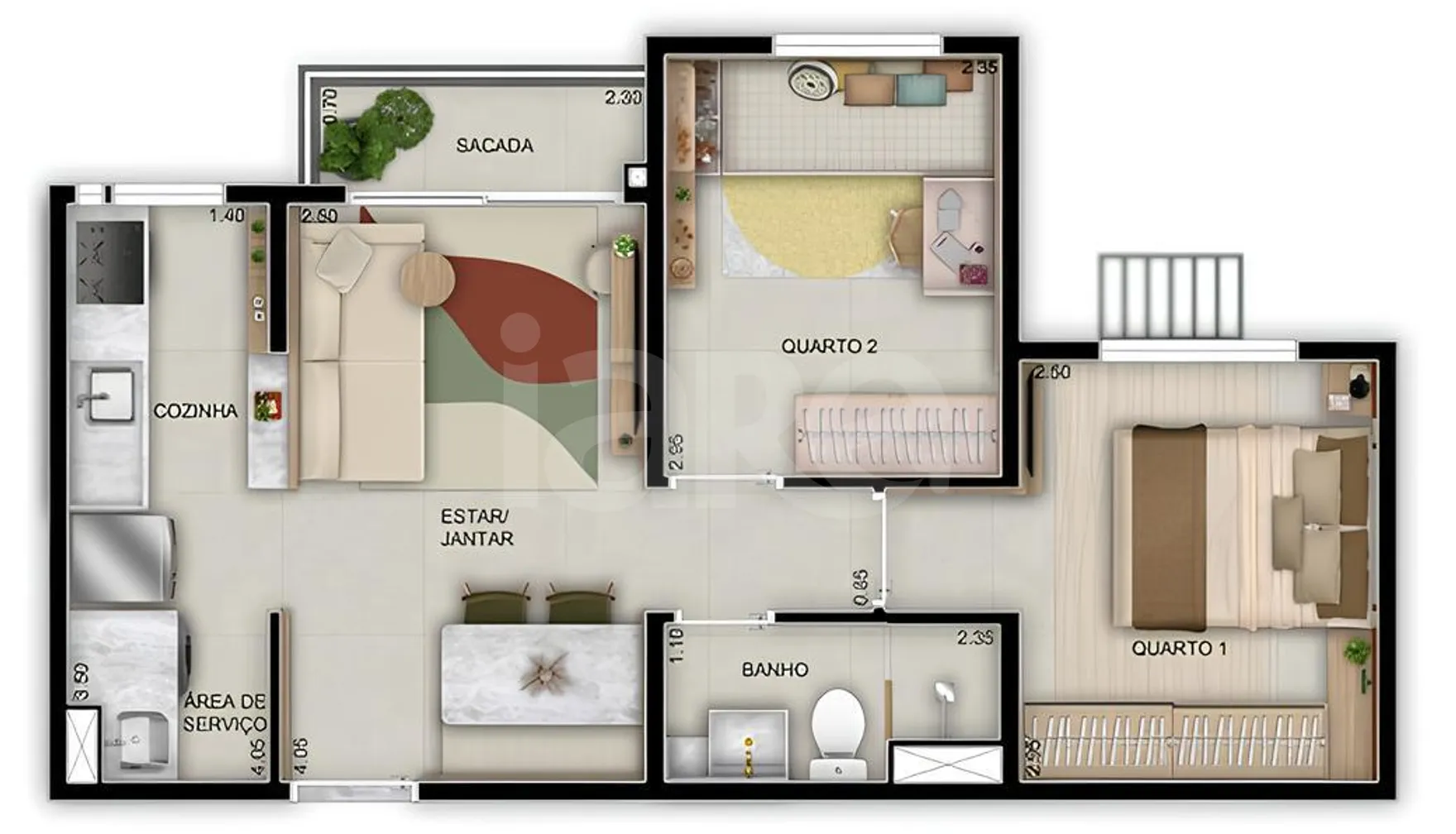 Planta — Apartamento 61,14 m²