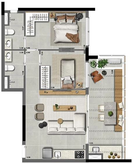 Planta — Planta 09 - 2 dorm 67m²