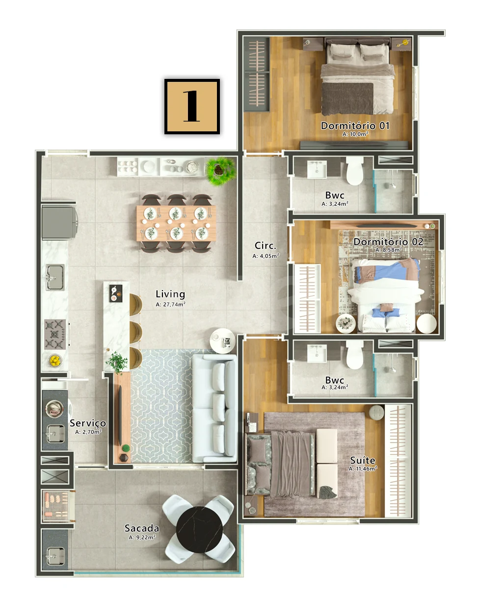 Planta — Apartamento 91,6 m²