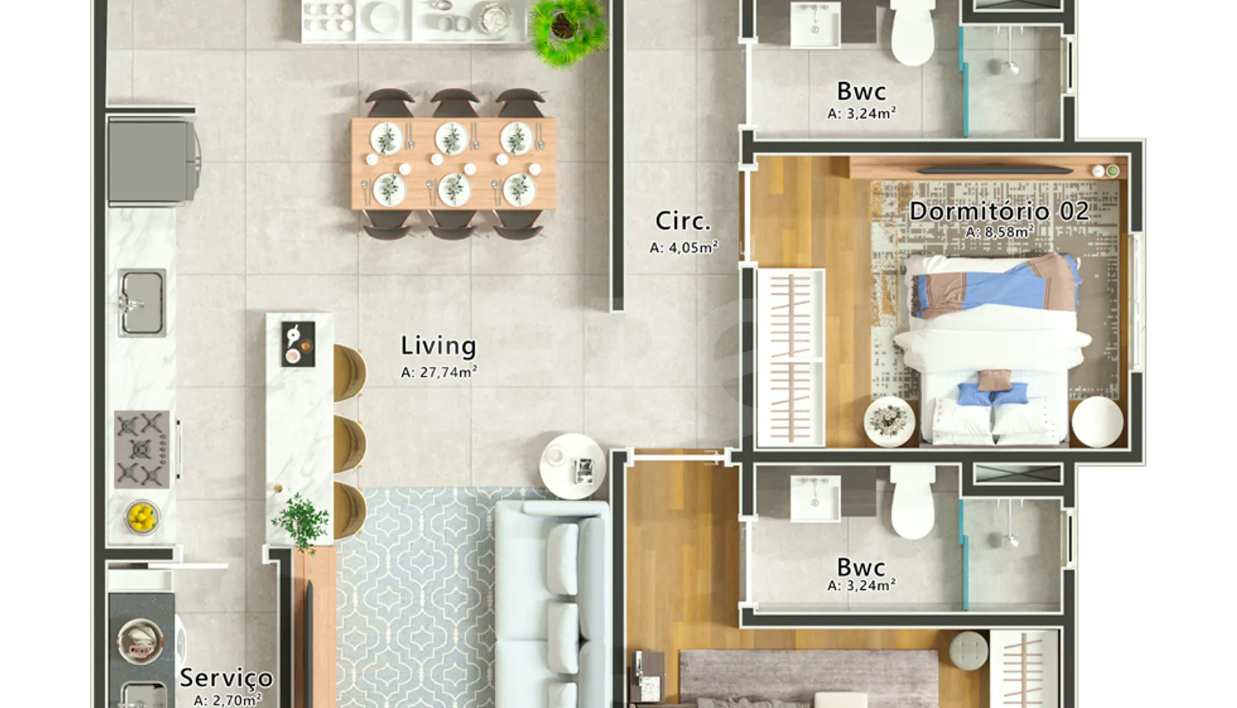 Planta — Apartamento 91,6 m²