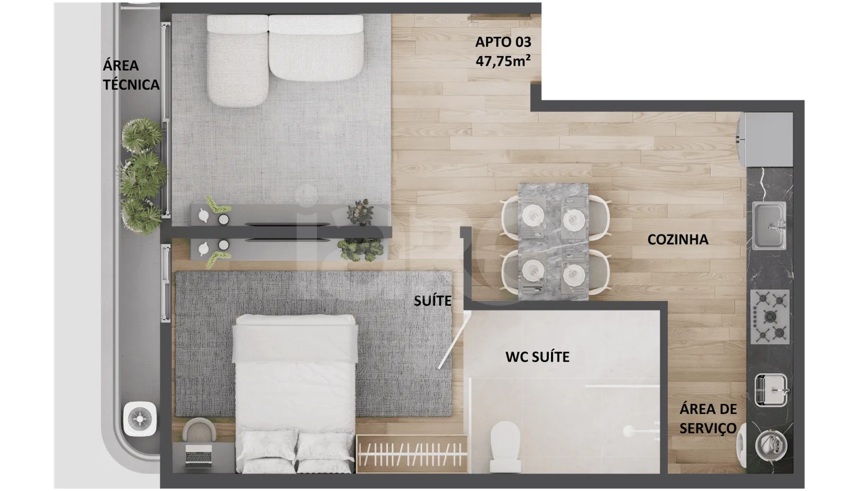 Planta — Apartamento 47,75 m²