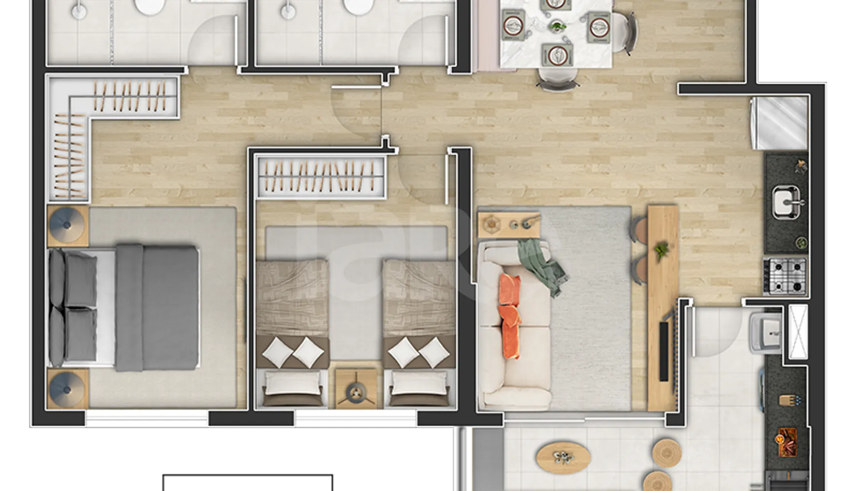 Planta — Apartamento 63,61 m²