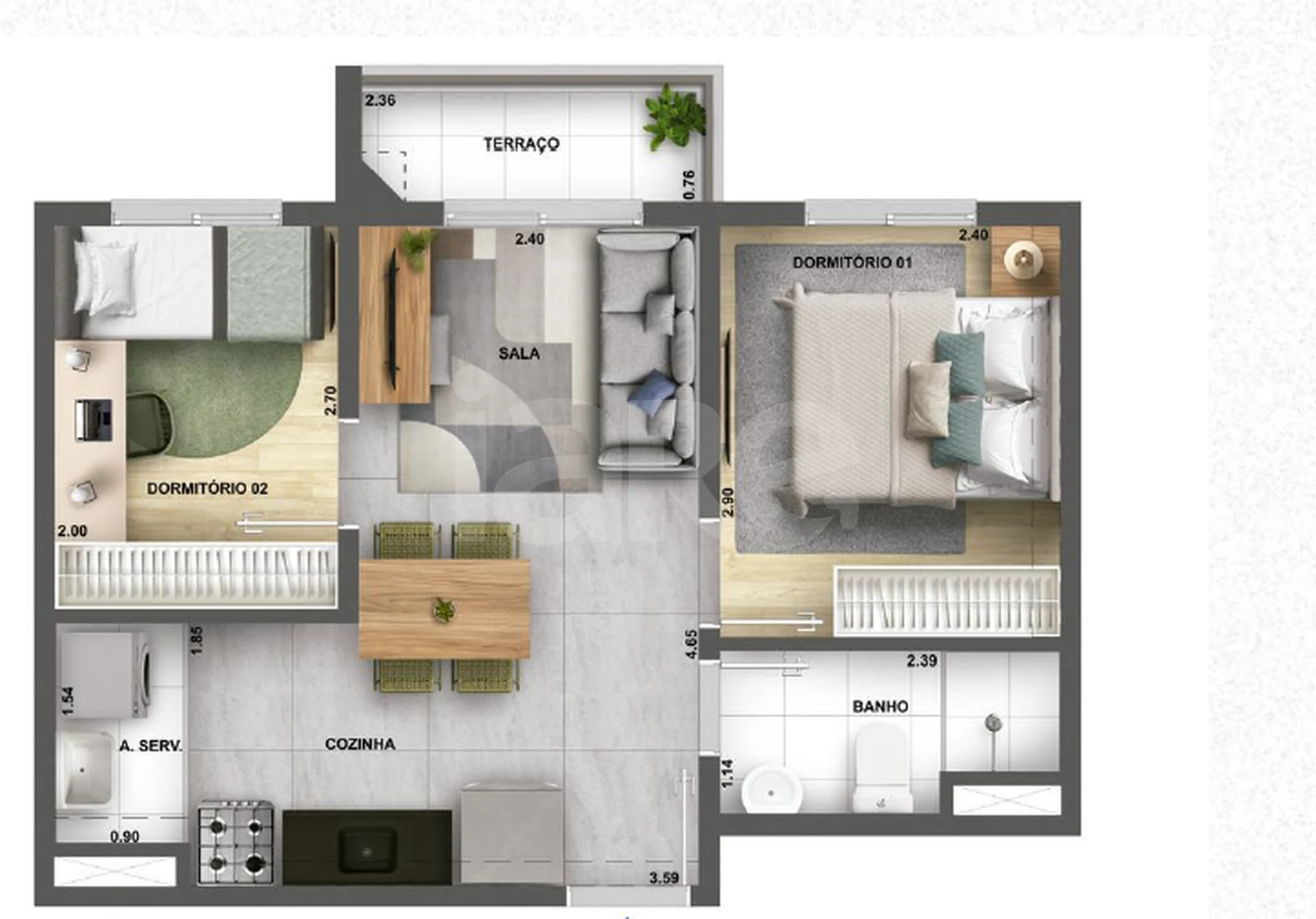 Planta — Apartamento 37 m²
