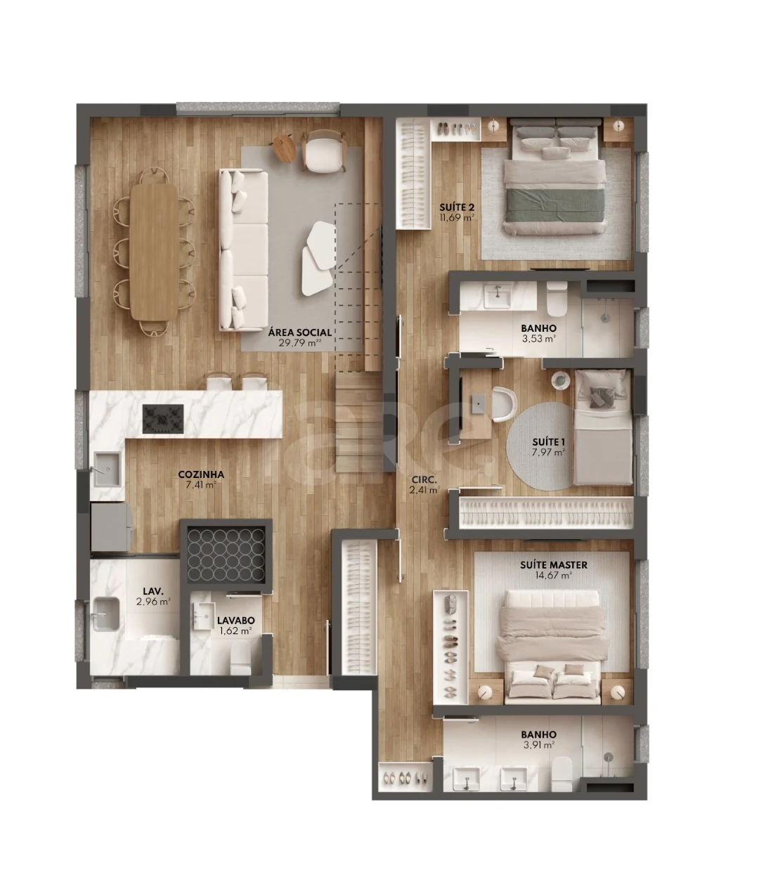 Planta — Cobertura Duplex 184,48 m² · 1º pavimento