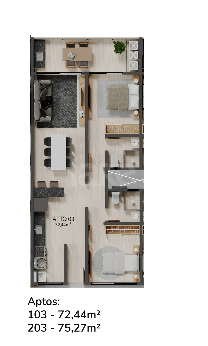 Planta — Apartamento 72,44 m²