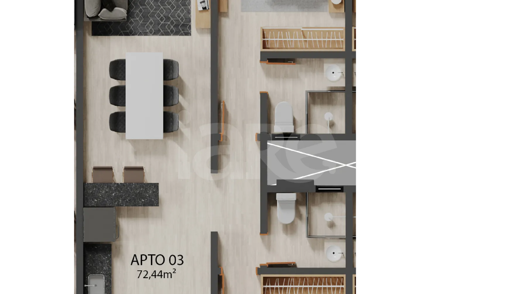 Planta — Apartamento 72,44 m²