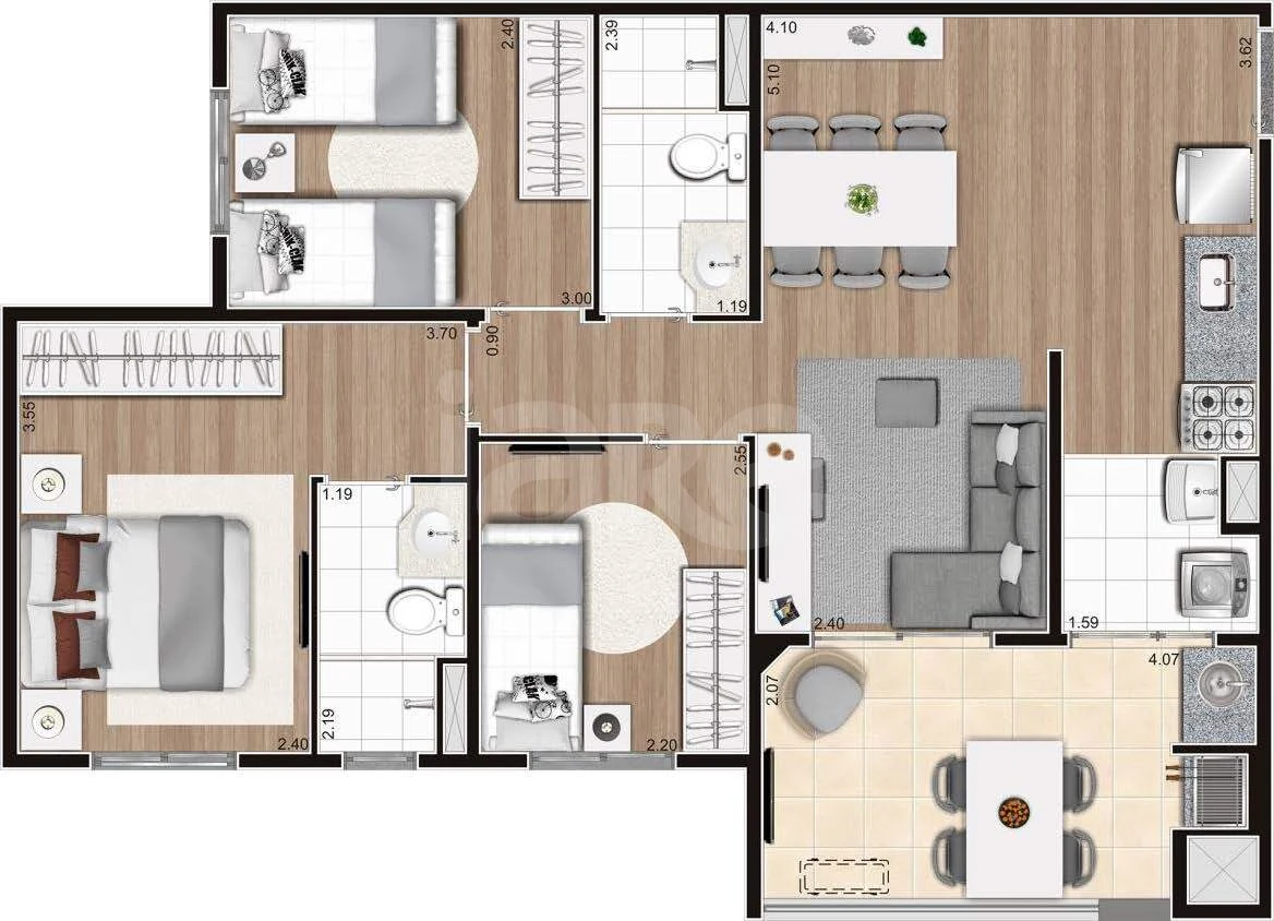 Planta — Apartamento 67,03 m²