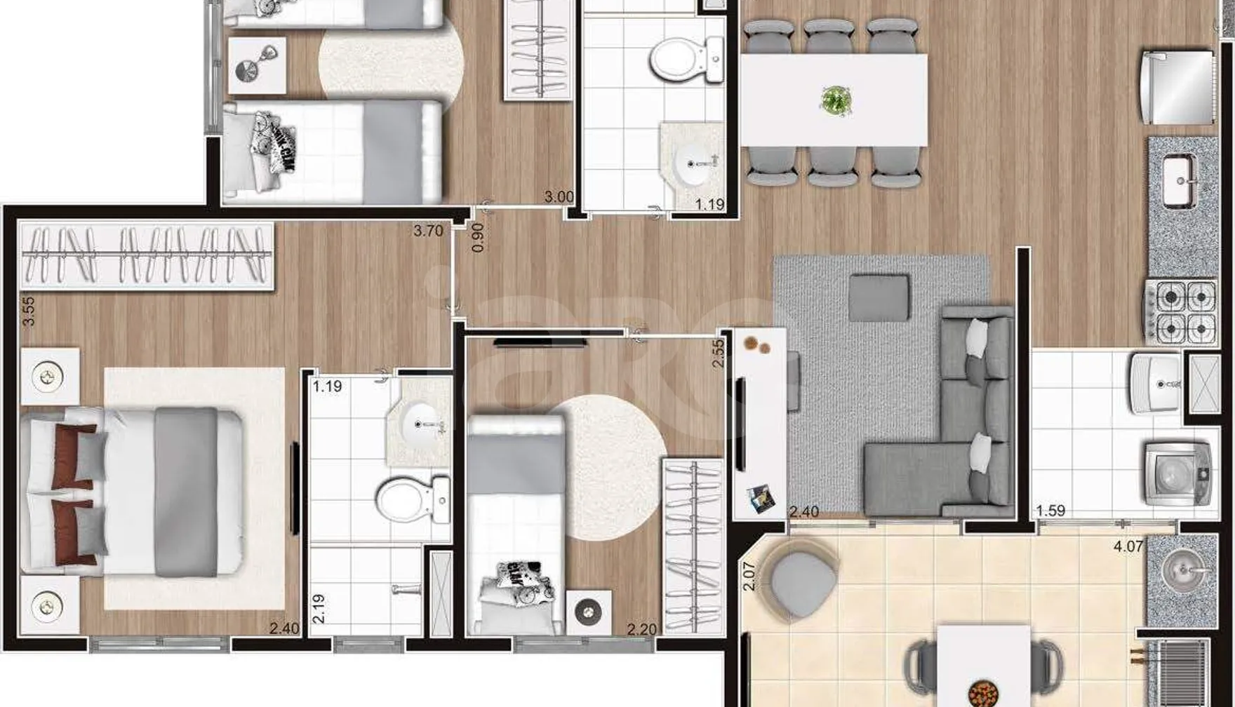 Planta — Apartamento 67,03 m²