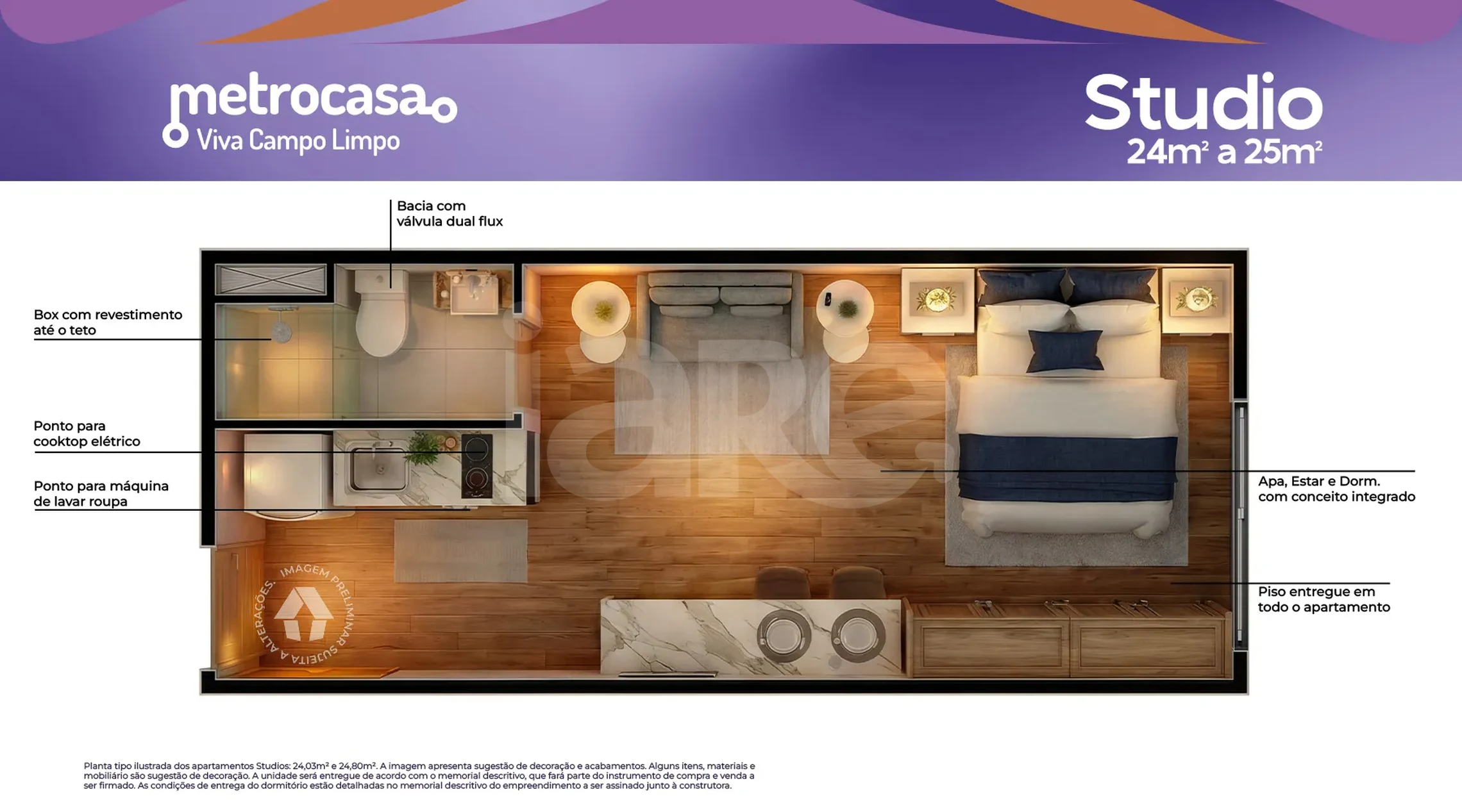 Planta — Studio 24,03 m²